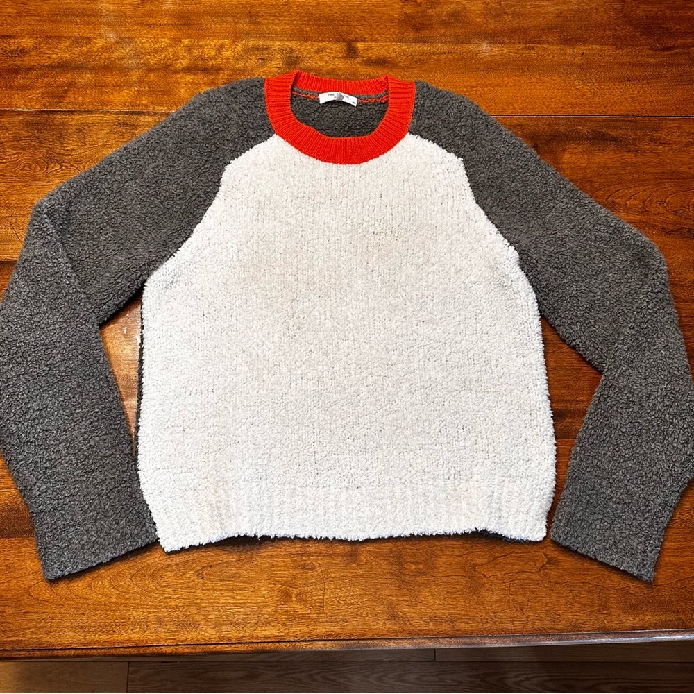 rag & bone Cream and Olive Crewneck Sweater with Orange Trim - Picture 2 of 8